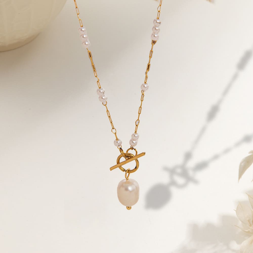 1 Elegant Baroque Pearl Pendant Necklace Long Rice Pearl Chain
