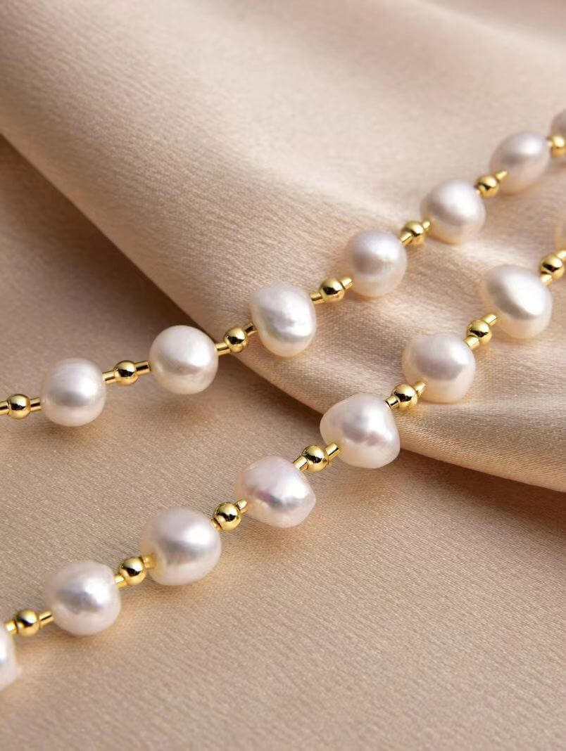 Elegant Spacer Beads Cultured Freshwater Pearl Necklace