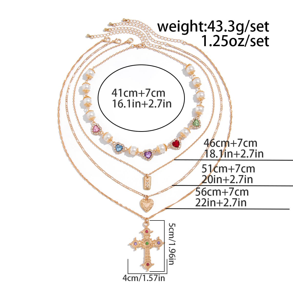 1 Elegant Stackable Multi Layered Cross Necklace Pearl Zircon Choker