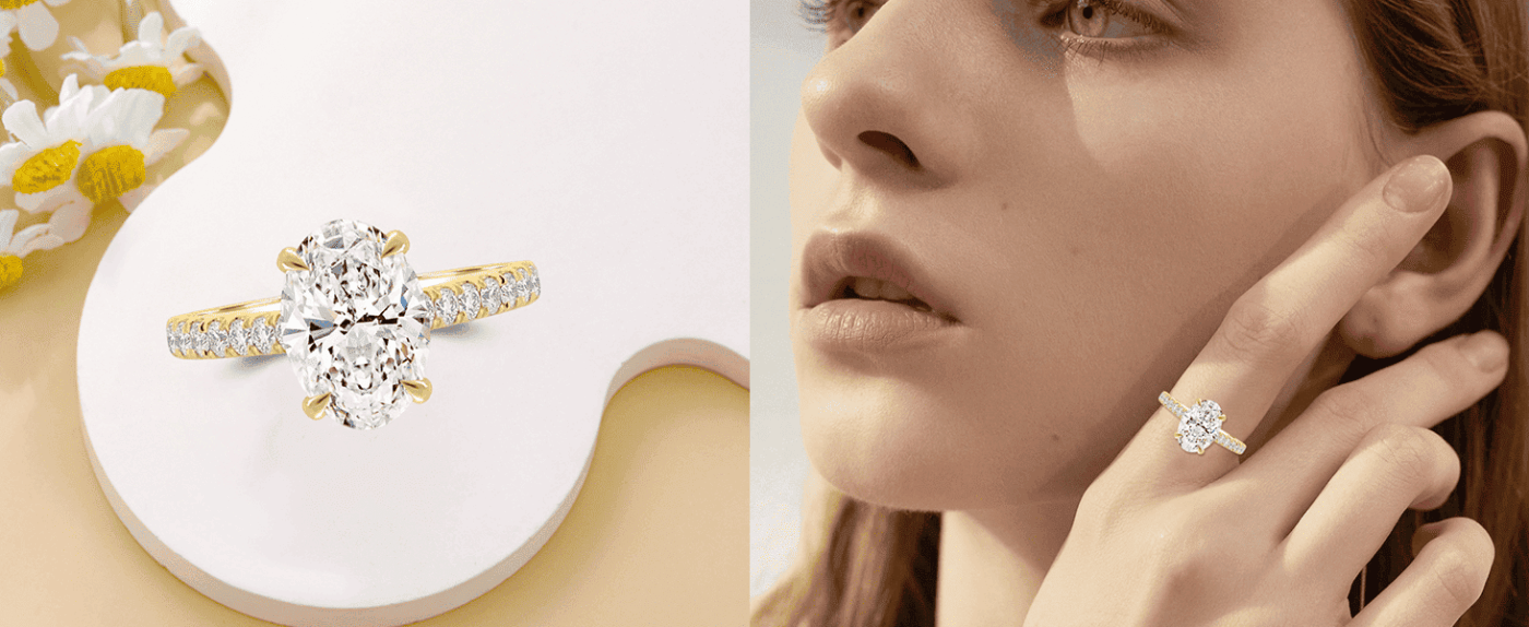 Elegant Sterling Silver 18K Gold Plated 3CT Oval Moissanite Engagement Ring