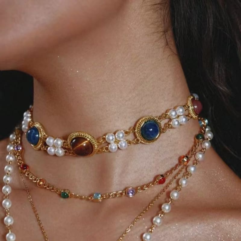 Gold Double Strand Pearl Necklace Vintage Choker