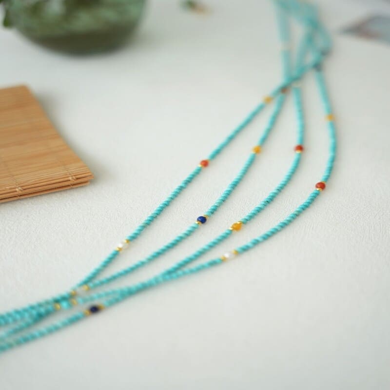 Handmade Beaded Turquoise Birthstone December Necklace Choker