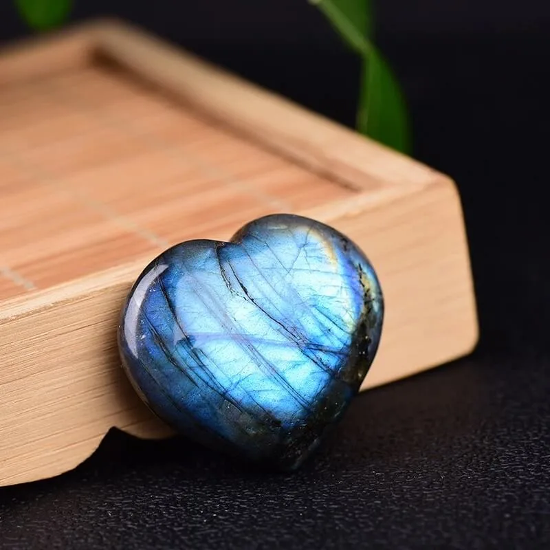Heart Polished Blue Moonstone Labradorite Stone