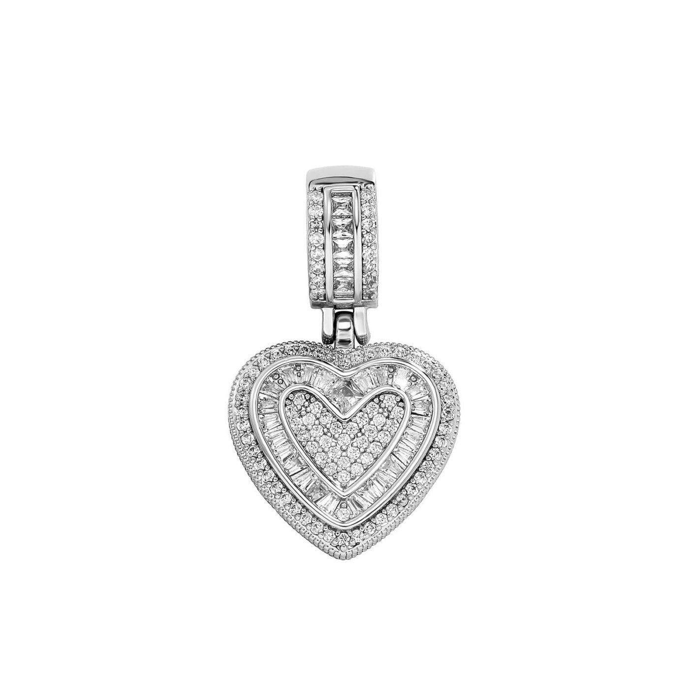 Hip-Hop CZ Pave Heart Pendant Necklace Rope Chain for Men Women