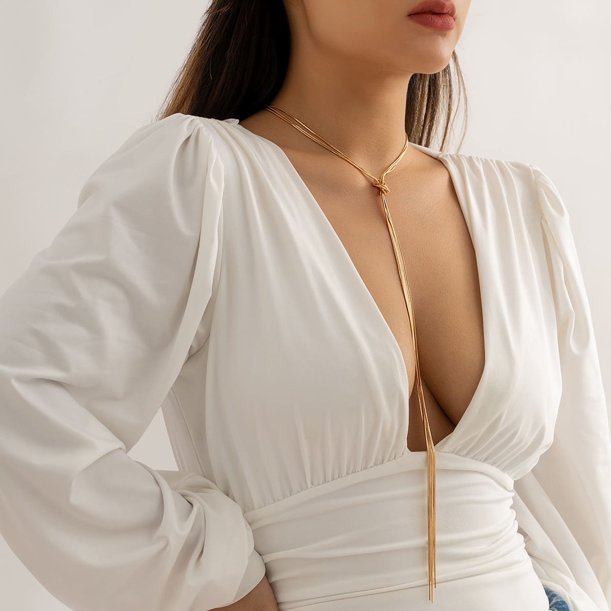 Layered Y-Shaped Tassel Long Chain Statement Necklace Sexy Style