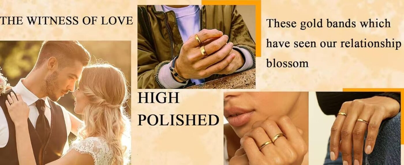 Minimalist 18K Gold Plated Customized Couple Rings for Wedding