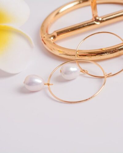 Natural Freshwater Gold Hoop and Pearl Earrings
