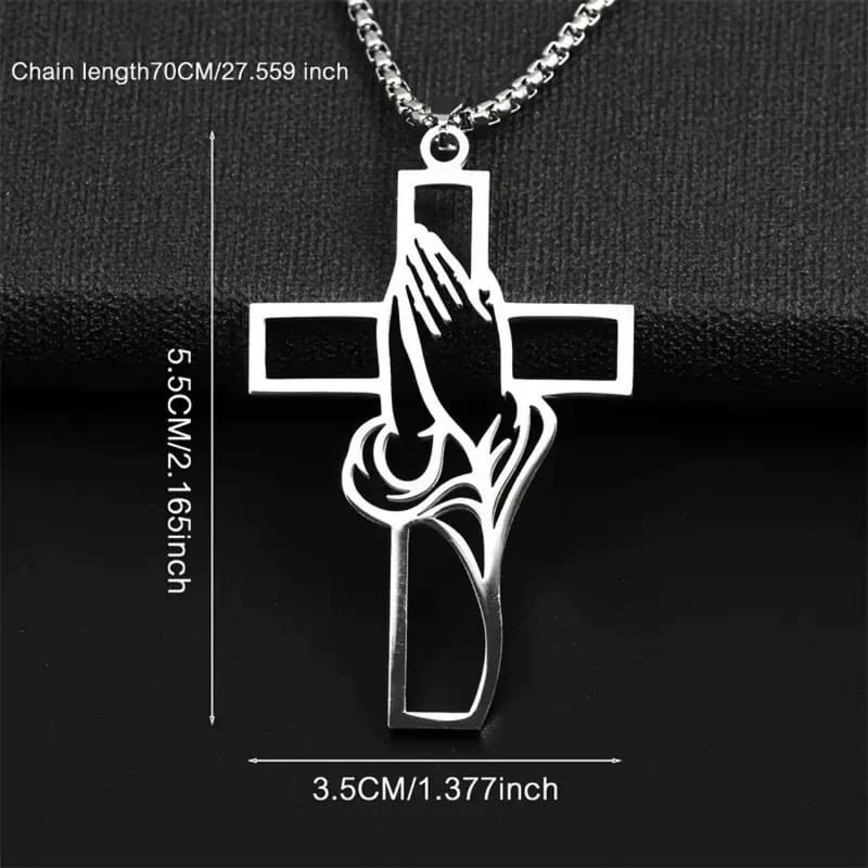 1 Religious Prayer Stainless Steel Cross Necklaces for Guys