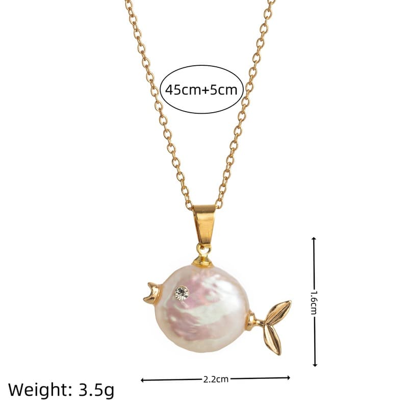 Cute Fish Crab Pendant Gold Freshwater Pearl Necklace