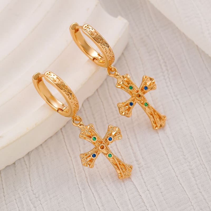 Dangle Gold Cross Earrings