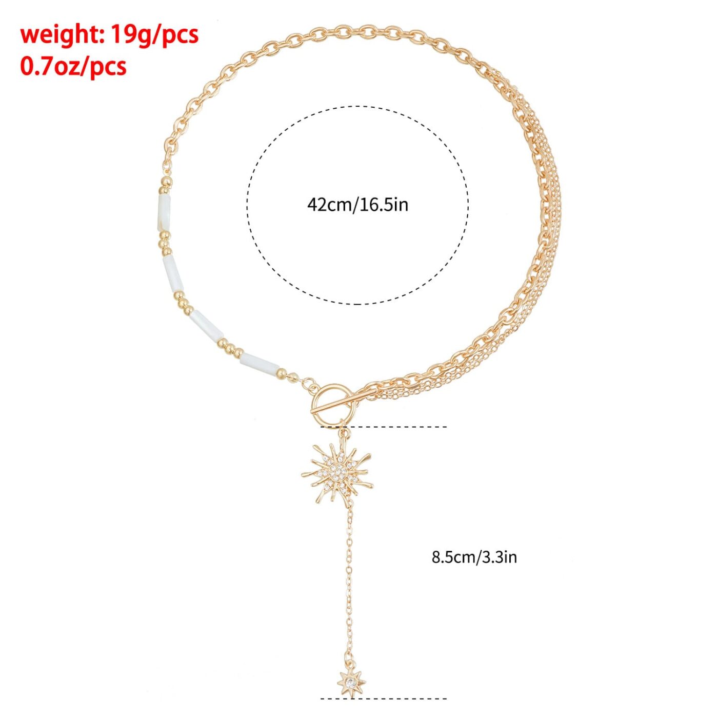 1 Y Shaped Cylinder Splicing Boho Necklace for Women Sun OT Buckle