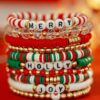 10Pcs Stacking Christmas Clay Bead Bracelets Set Xmas Gift