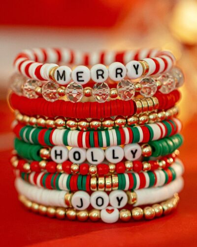 10Pcs Stacking Christmas Clay Bead Bracelets Set Xmas Gift