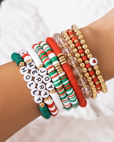 10Pcs Stacking Christmas Clay Bead Bracelets Set Xmas Gift