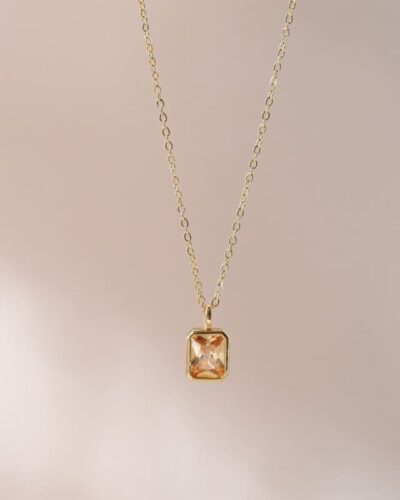 18K Gold Square Cut Zircon Personalized 12 Birth Month Necklace