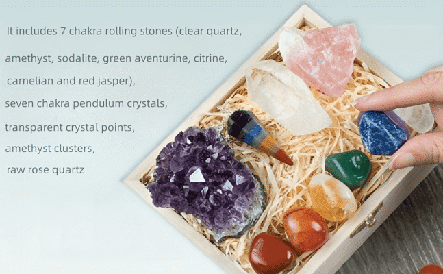 11Pcs 7 Chakra Healing Stones Crystal Wooden Box Bulk 4