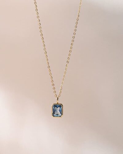 18K Gold Square Cut Zircon Personalized 12 Birth Month Necklace