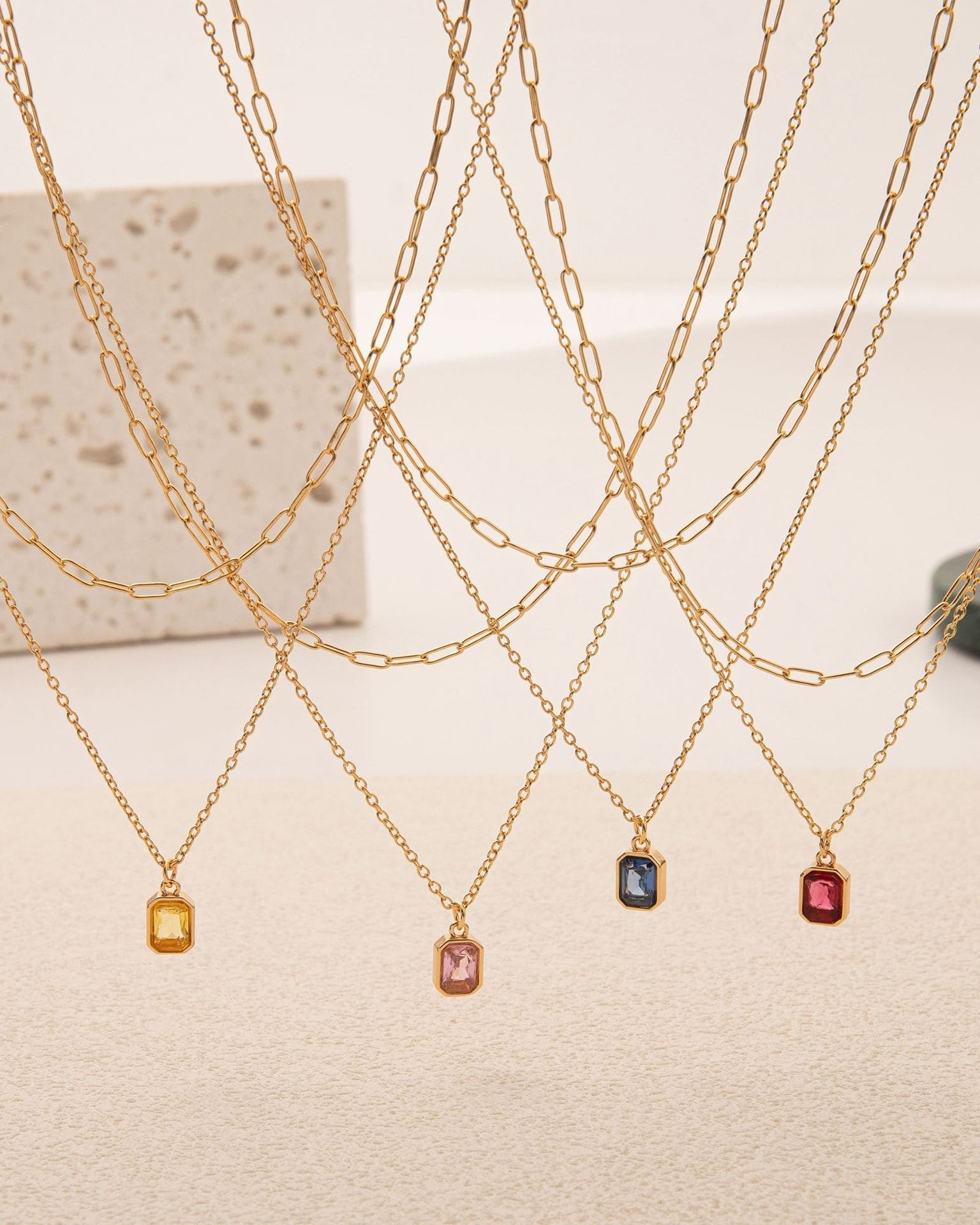 14K Gold Dainty Garnet Birthstone Layered Necklace Paperclip Chain