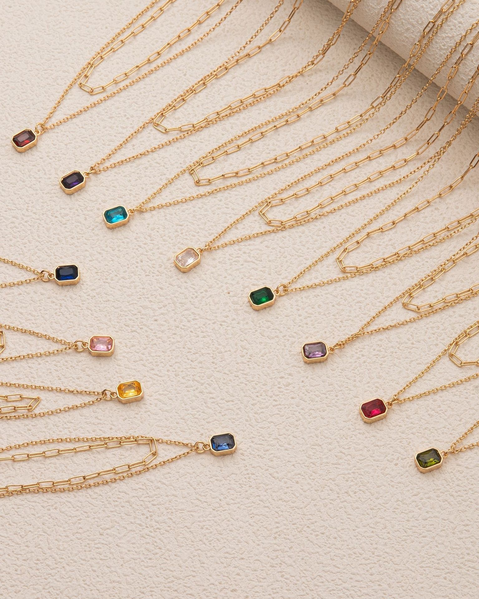 14K Gold Dainty Garnet Birthstone Layered Necklace Paperclip Chain