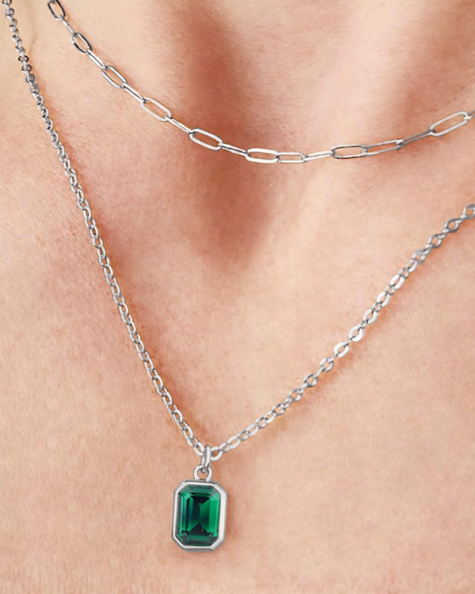 14K Gold Dainty Garnet Birthstone Layered Necklace Paperclip Chain