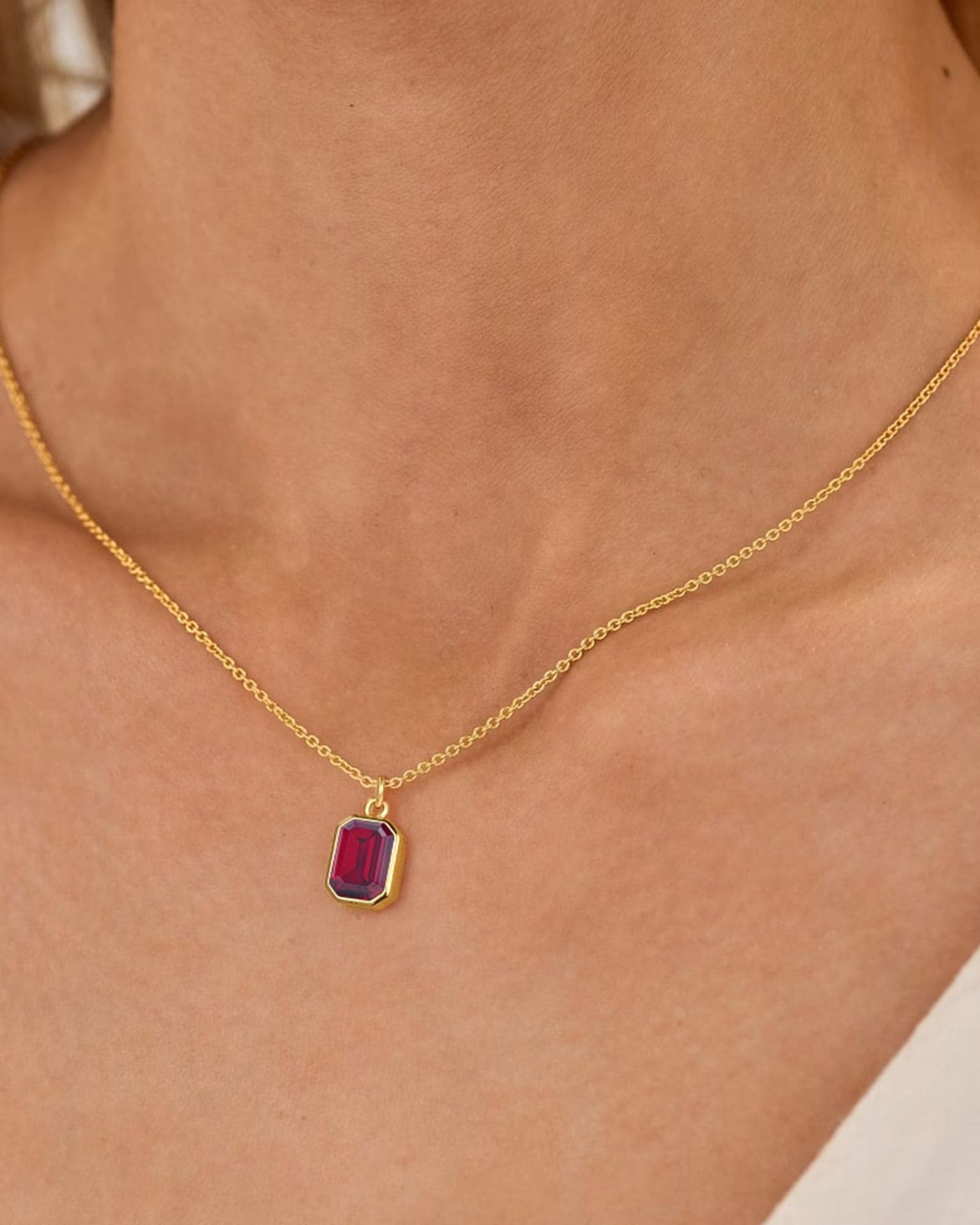 14K Gold Dainty Garnet Birthstone Layered Necklace Paperclip Chain