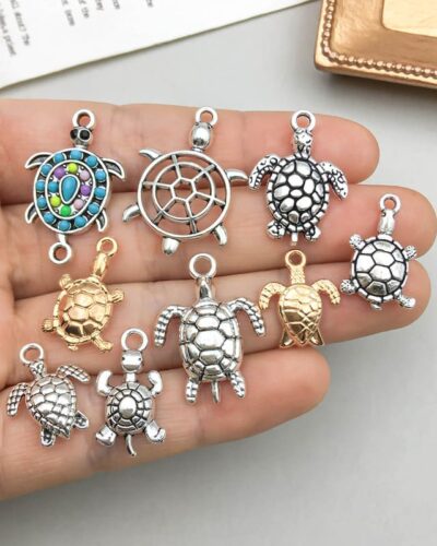 15Pcs Cute Sea Turtle Charms for Jewelry Making DIY
