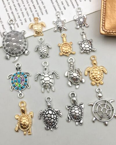 15Pcs Cute Sea Turtle Charms for Jewelry Making DIY