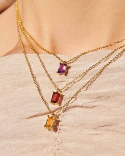 18K Gold 4-Prong Emerald Cut Solitaire Birthstone Necklace