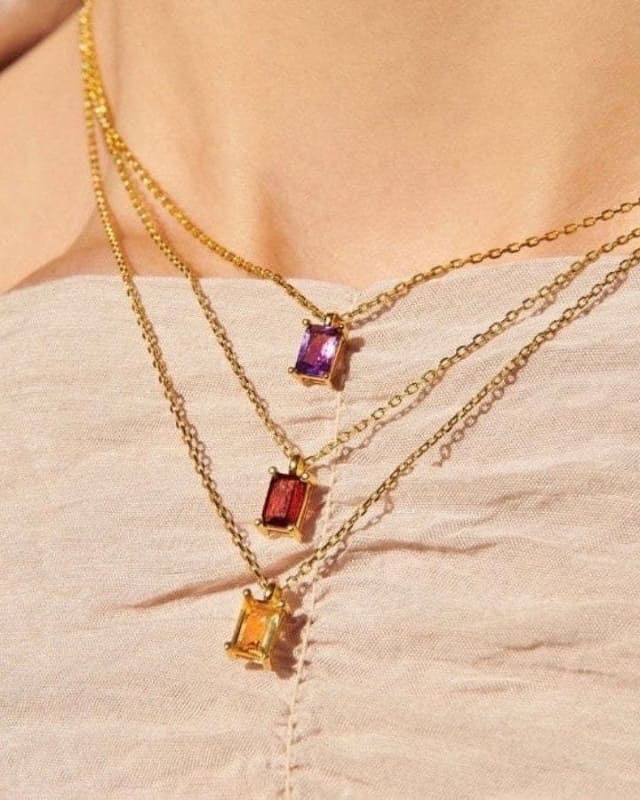 18K Gold 4-Prong Emerald Cut Solitaire Birthstone Necklace