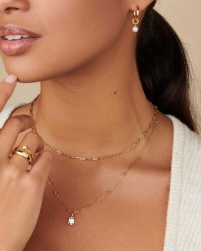 18K Gold 4-Prong Emerald Cut Solitaire Birthstone Necklace