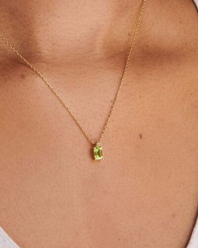 18K Gold 4-Prong Emerald Cut Solitaire Birthstone Necklace