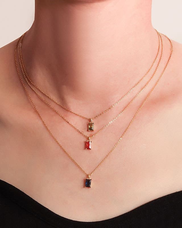 18K Gold 4-Prong Emerald Cut Solitaire Birthstone Necklace