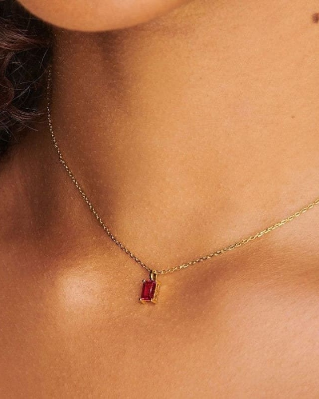 18K Gold 4-Prong Emerald Cut Solitaire Birthstone Necklace