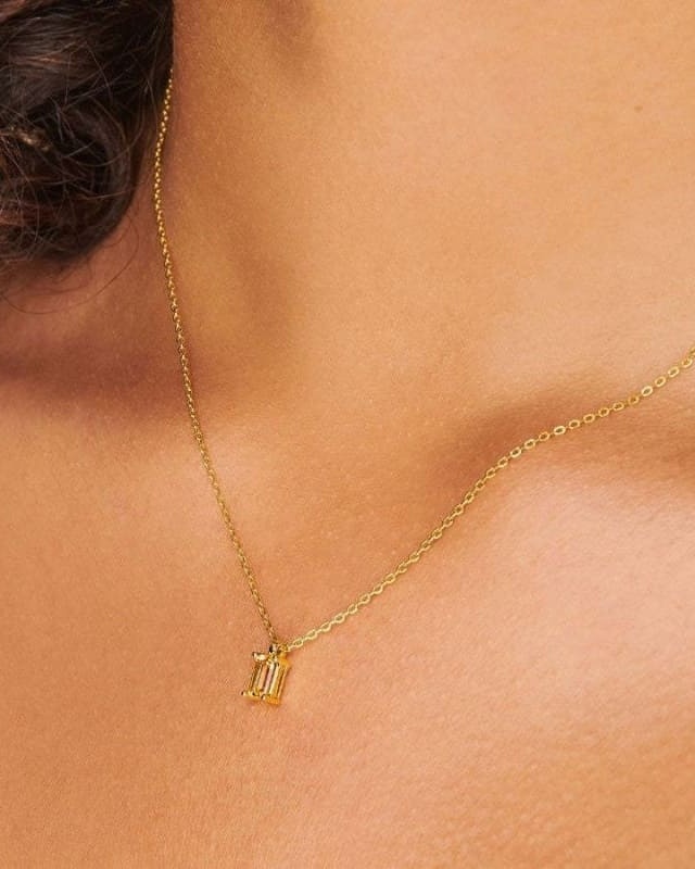 18K Gold 4-Prong Emerald Cut Solitaire Birthstone Necklace