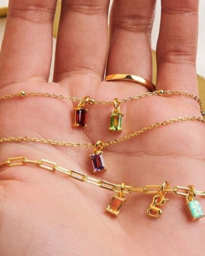 18K Gold 4-Prong Emerald Cut Solitaire Birthstone Necklace