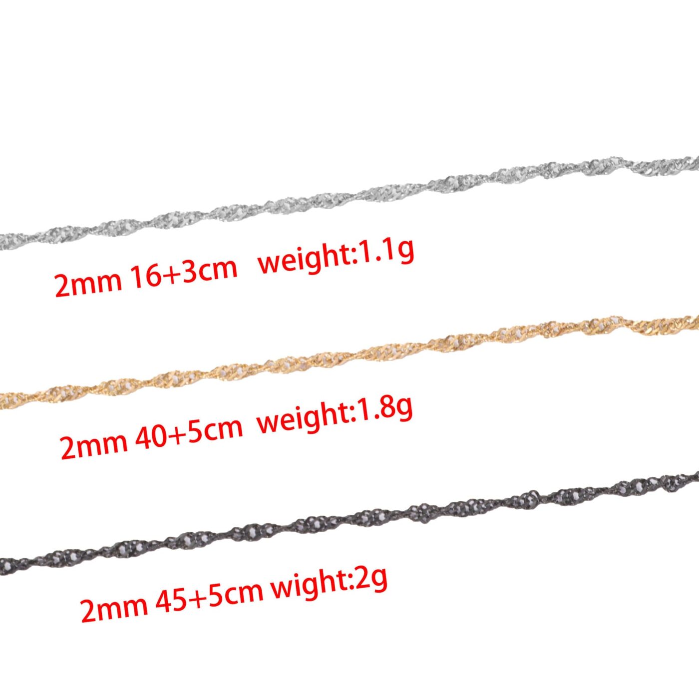 18K Gold Dainty 2MM Singapore Chain Necklace for DIY Jewelry