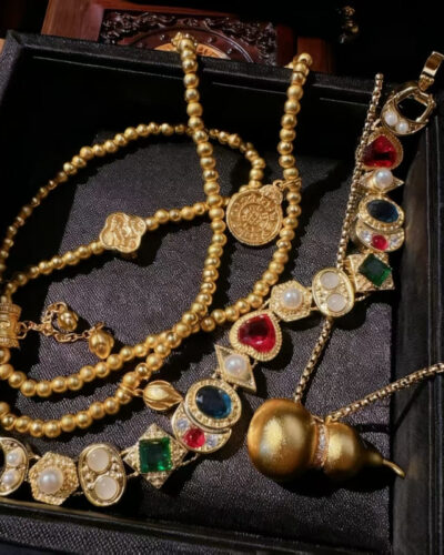 18K Gold Plated Antique Vintage Necklace Bracelet Jewelry