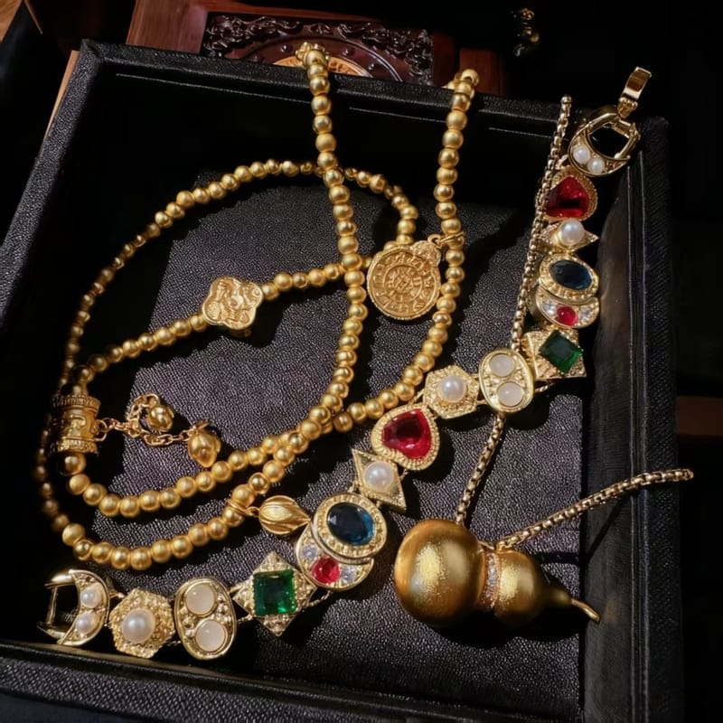 18K Gold Plated Antique Vintage Necklace Bracelet Jewelry