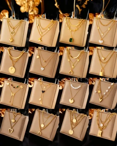 18K Gold Plated Stainless Steel Necklace Multi-layered Chains