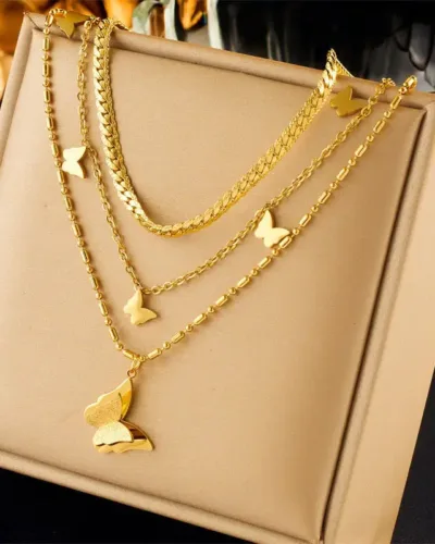 Alternative view of 18K Gold Plated Stainless Steel Necklace Multi-layered Chains