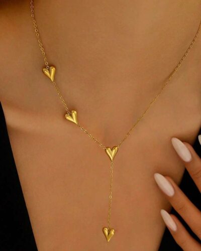 18K Gold Plated Y-shaped Stainless Steel Dainty Heart Necklace