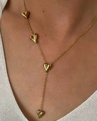 18K Gold Plated Y-shaped Stainless Steel Dainty Heart Necklace