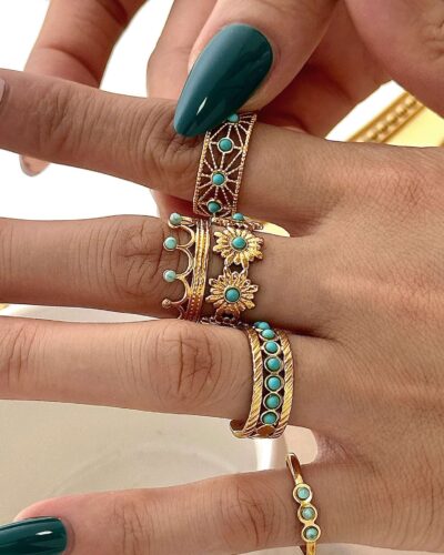 Alternativní pohled na 18k Gold Plated Adjustable Stainless Steel Turquoise Ring
