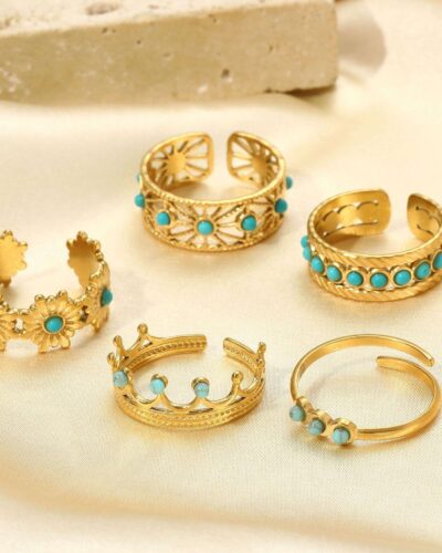 18k Gold Plated Adjustable Stainless Steel Turquoise Ring