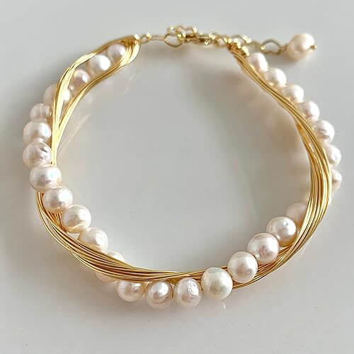 18k Gold Twine Natural Freshwater Pearl Bracelet 10