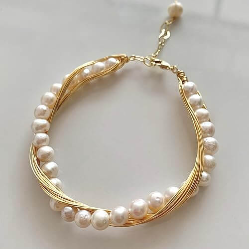 18k Gold Twine Natural Freshwater Pearl Bracelet 3