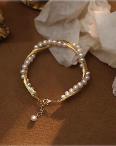 18k Gold Twine Natural Freshwater Pearl Bracelet