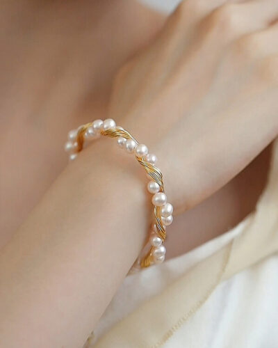 18k Gold Twine Natural Freshwater Pearl Bracelet 6