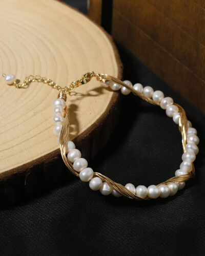 18k Gold Twine Natural Freshwater Pearl Bracelet
