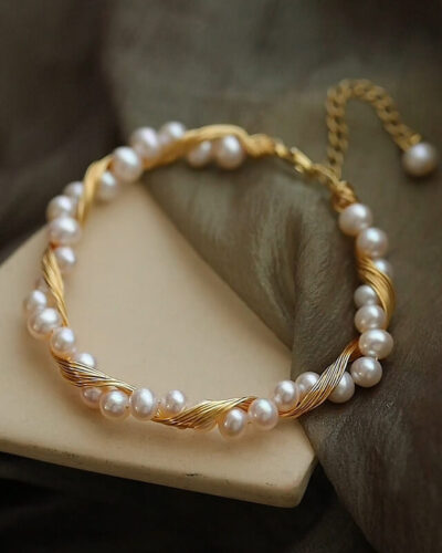 18k Gold Twine Natural Freshwater Pearl Bracelet